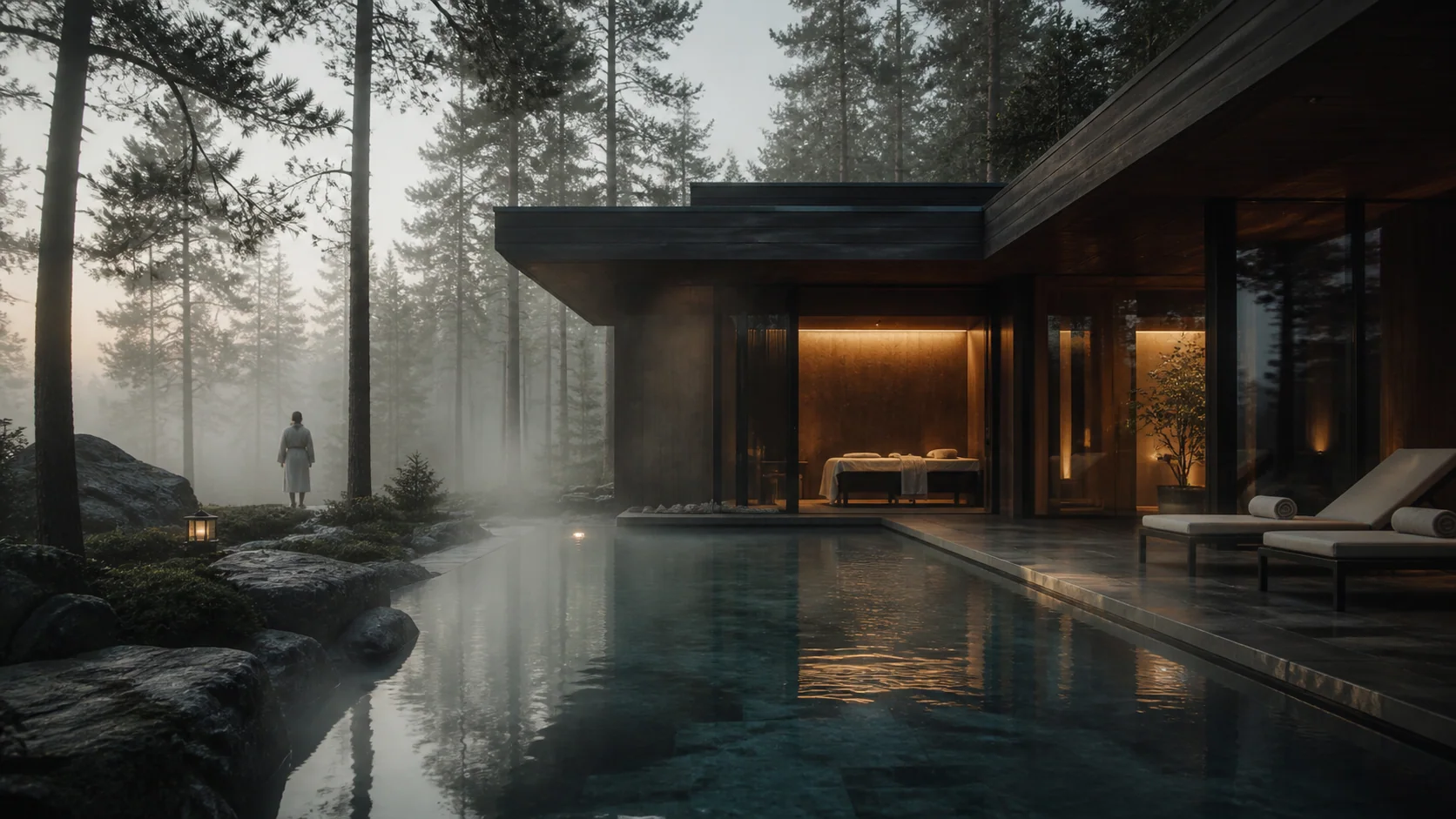 Orman içindeki spa ve wellness oteline yönelik tematik dönüşüm konsepti